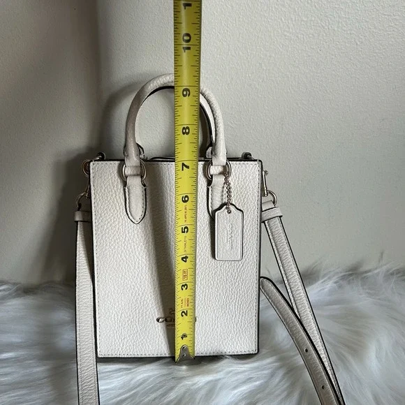 Coach North South Mini Tote Chalk White Pebbled Leather Crossbody Bag Gold Logo - Picture 8 of 9